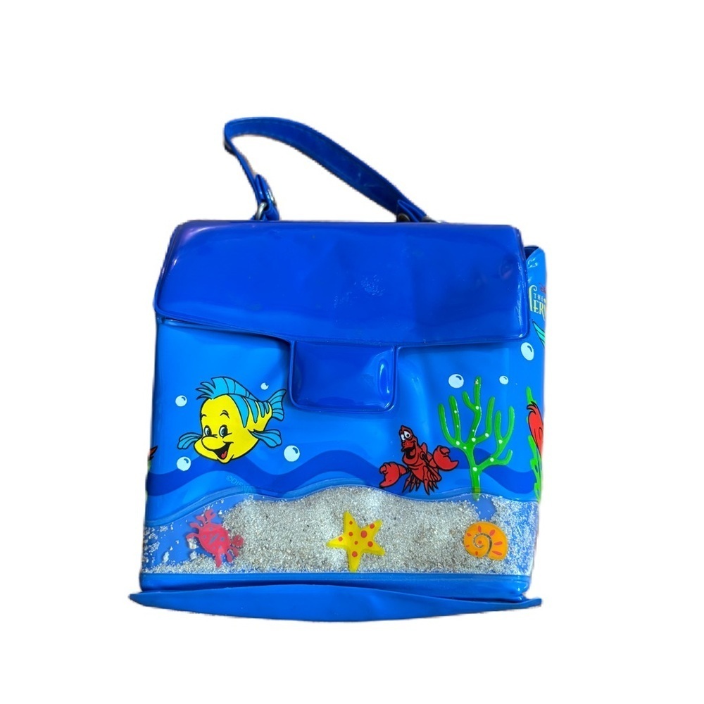 Vintage Disney Little Mermaid Plastic Mini Handle Bag Purse Pyramid 90s Blue